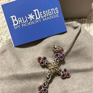 18m sterling silver-Bali Designs Silver and Purple Cross Pendant